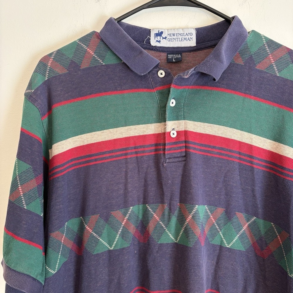 Vintage New England Gentleman Polo Shirt Mens L USA 100% Cotton 90s Preppy